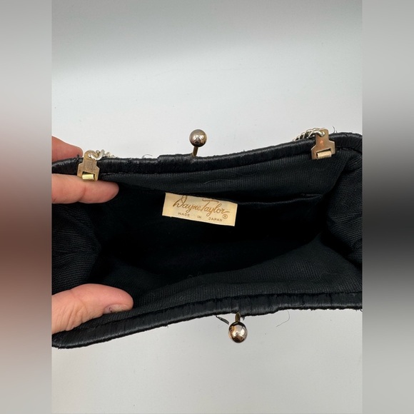 VTG Dayne Taylor Black Woven Rafia Purse Handbag Kisslock Bag 50s - 60's Japan - Picture 6 of 6